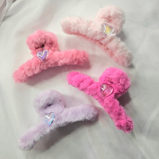 Heart Fuzzy Claw Clips