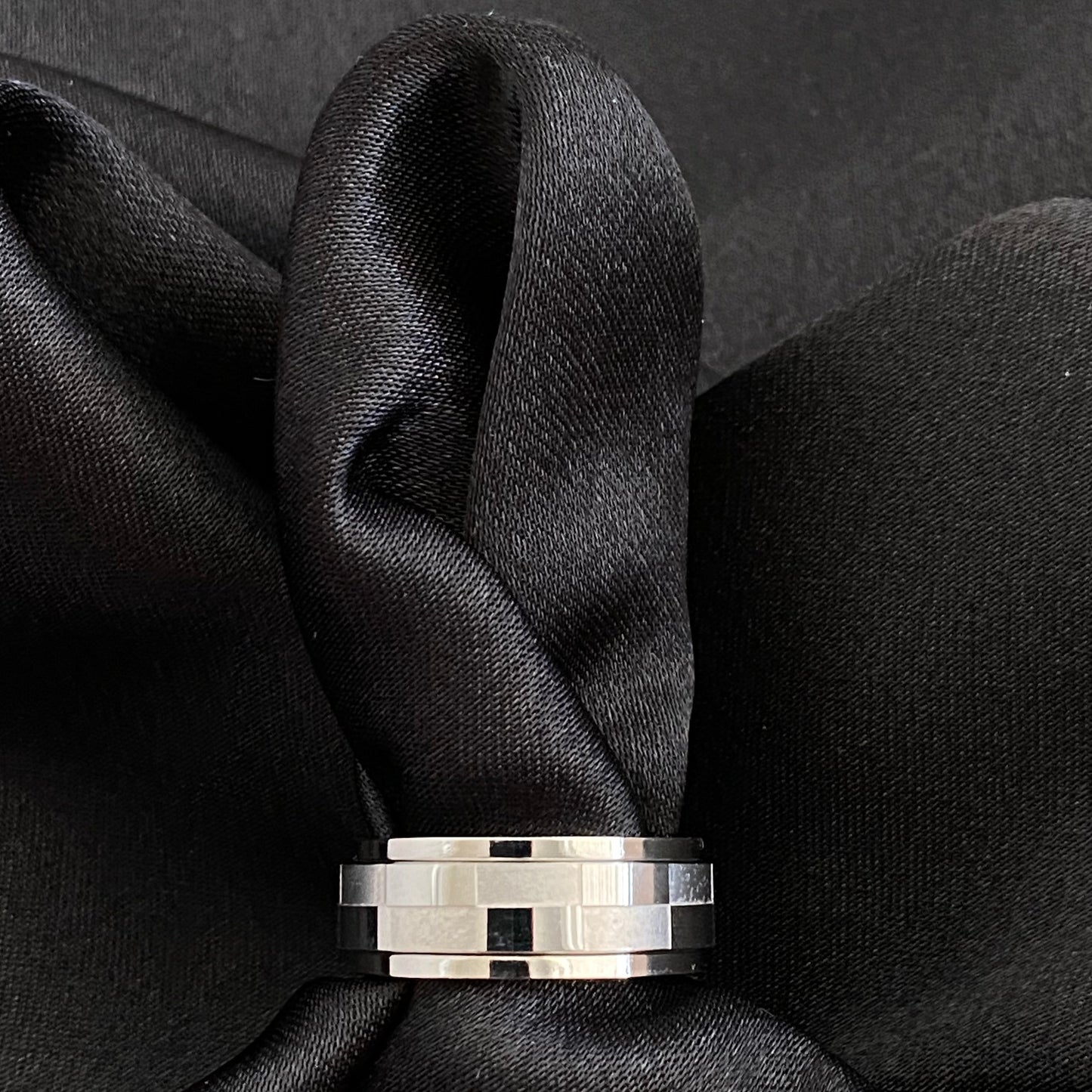 Silver Knight Checkerboard Ring