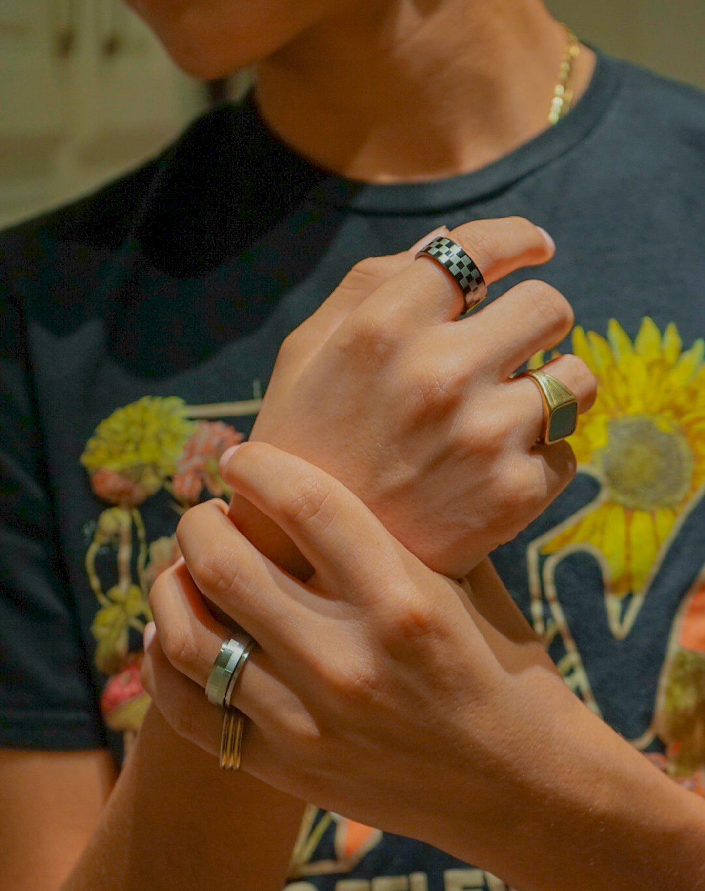 Silver Knight Checkerboard Ring