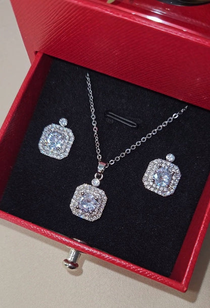 Rose Jewelry Box with Silver Jewelry Set