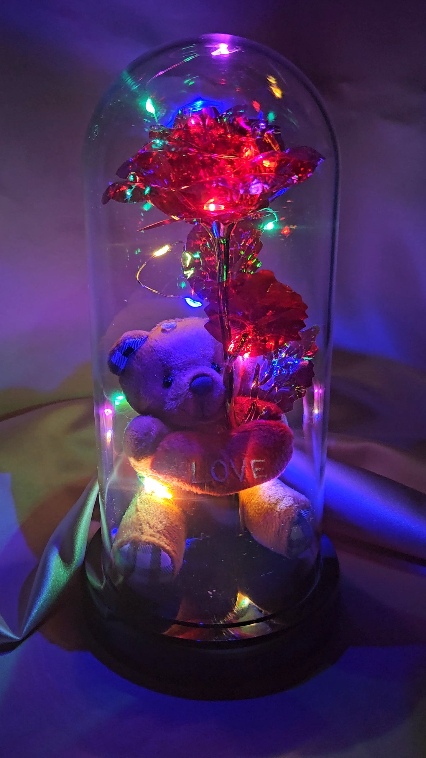 Light Up Rose with Teddy Bear